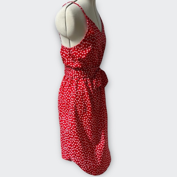 Red White Floral V-Neck Tie Waist Cami Mini Dress Retro Boho Chic Vacation S - Picture 9 of 12